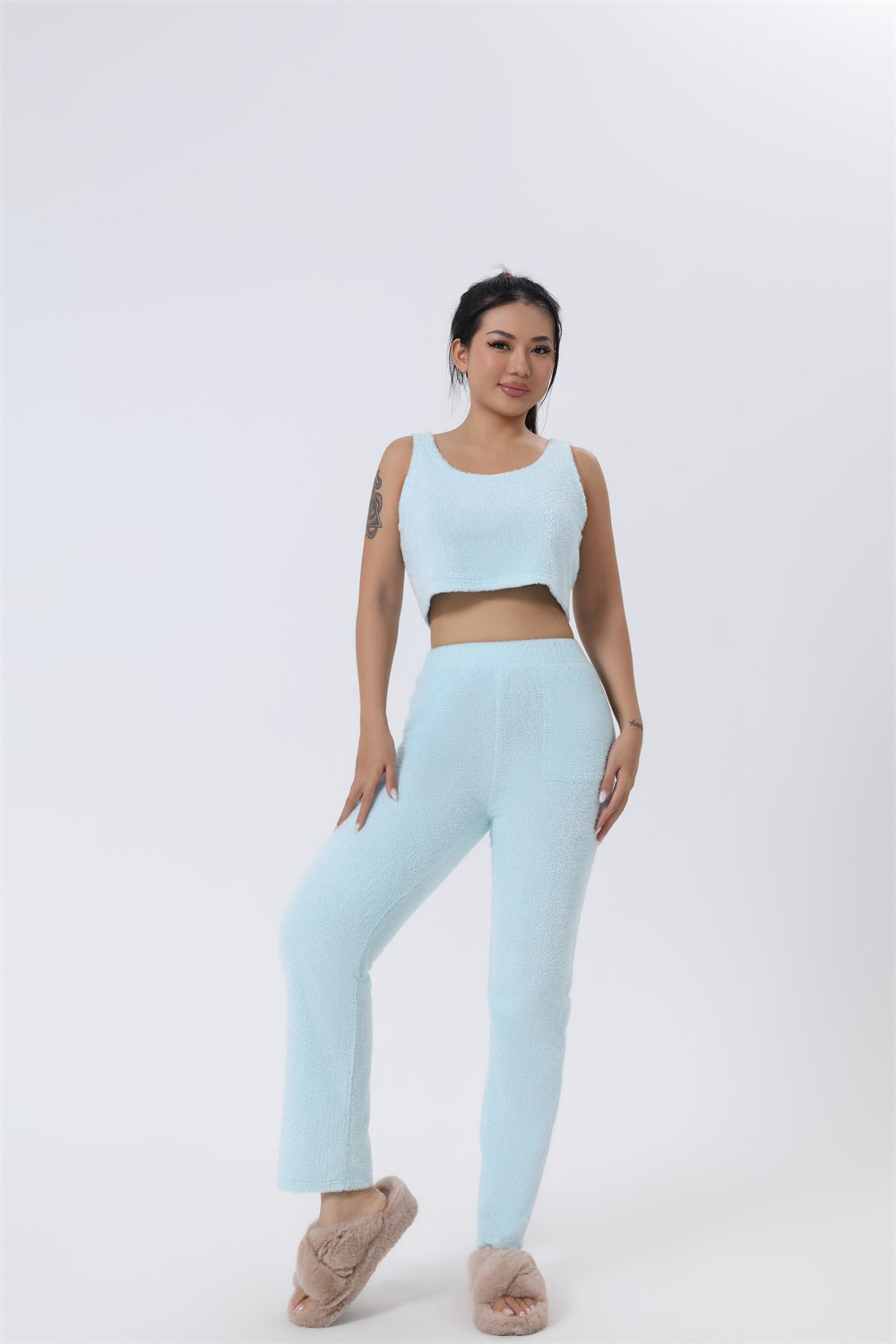 Ensemble de pyjama douillet, Ensemble de détente 3 pièces, Joli vêtement de détente, Ensembles de survêtement chauds, Ensemble assorti, Ensemble de détente, Ensembles de pantalons 3 pièces, Robe d'hiver femme