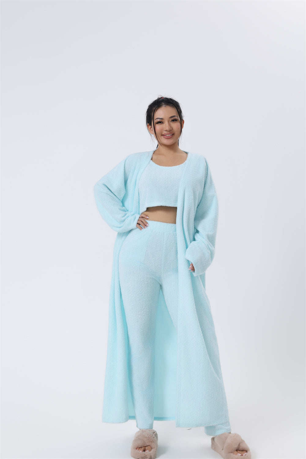 Ensemble de pyjama douillet, Ensemble de détente 3 pièces, Joli vêtement de détente, Ensembles de survêtement chauds, Ensemble assorti, Ensemble de détente, Ensembles de pantalons 3 pièces, Robe d'hiver femme