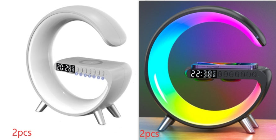 Nouvelle lampe LED intelligente en forme de G, haut-parleur Bluetooth, chargeur sans fil, lampe d'ambiance, contrôle via application pour la décoration de chambre à coucher et de maison