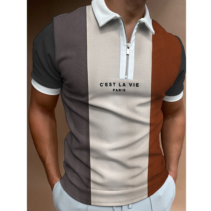 T-shirt polo rayé à manches courtes avec col à revers pour homme
