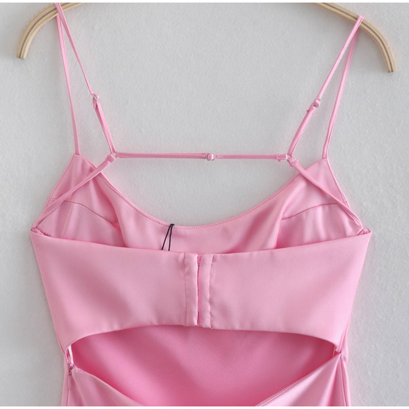 Robe longue satinée femme Élégante sans manches à bretelles fines, Robe de soirée sexy décontractée sans dos pour l'été