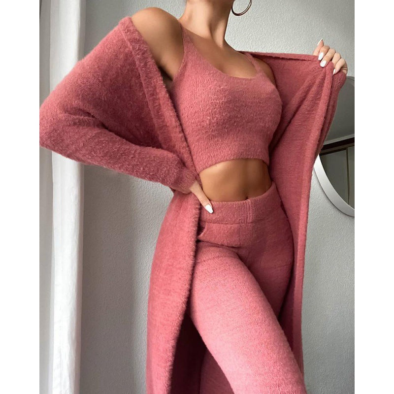 Ensemble de pyjama douillet, Ensemble de détente 3 pièces, Joli vêtement de détente, Ensembles de survêtement chauds, Ensemble assorti, Ensemble de détente, Ensembles de pantalons 3 pièces, Robe d'hiver femme