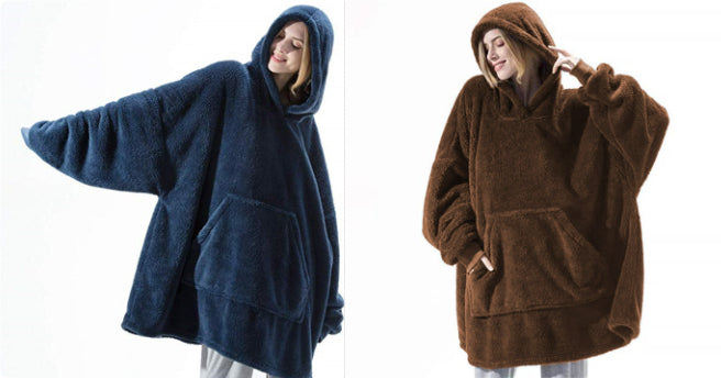 Sweat à Capuche avec Grande Poche Pull Confortable Polaire Double Face Plus Épais Couverture Portable