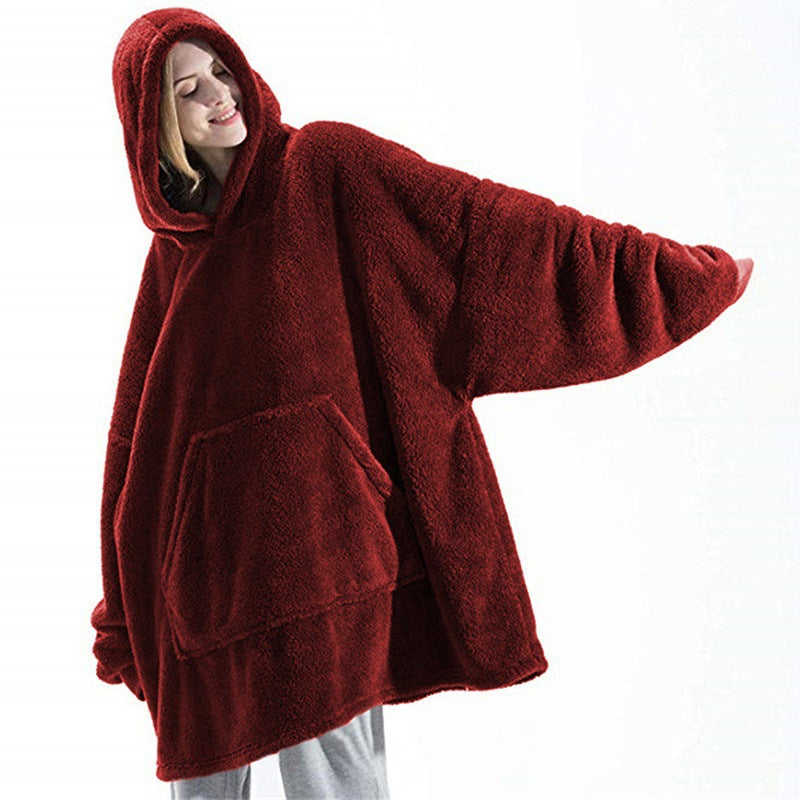 Sweat à Capuche avec Grande Poche Pull Confortable Polaire Double Face Plus Épais Couverture Portable