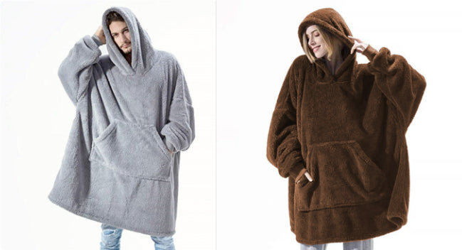Sweat à Capuche avec Grande Poche Pull Confortable Polaire Double Face Plus Épais Couverture Portable