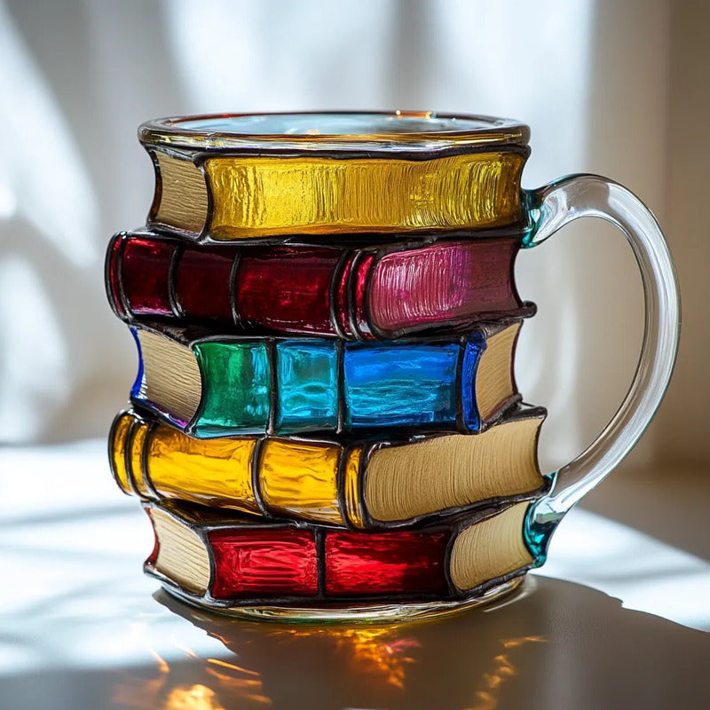 Tasse à Café Unique en Forme de Livres Peints Empilés