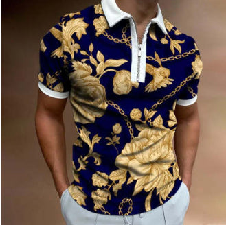 T-shirt polo rayé à manches courtes avec col à revers pour homme