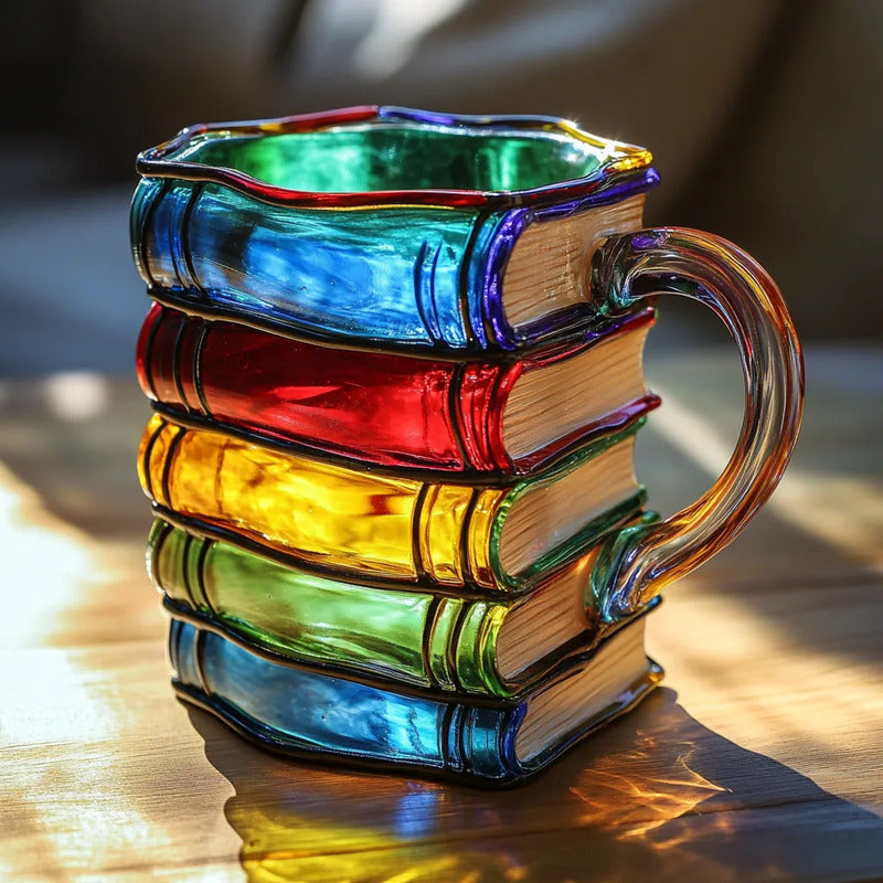 Tasse à Café Unique en Forme de Livres Peints Empilés
