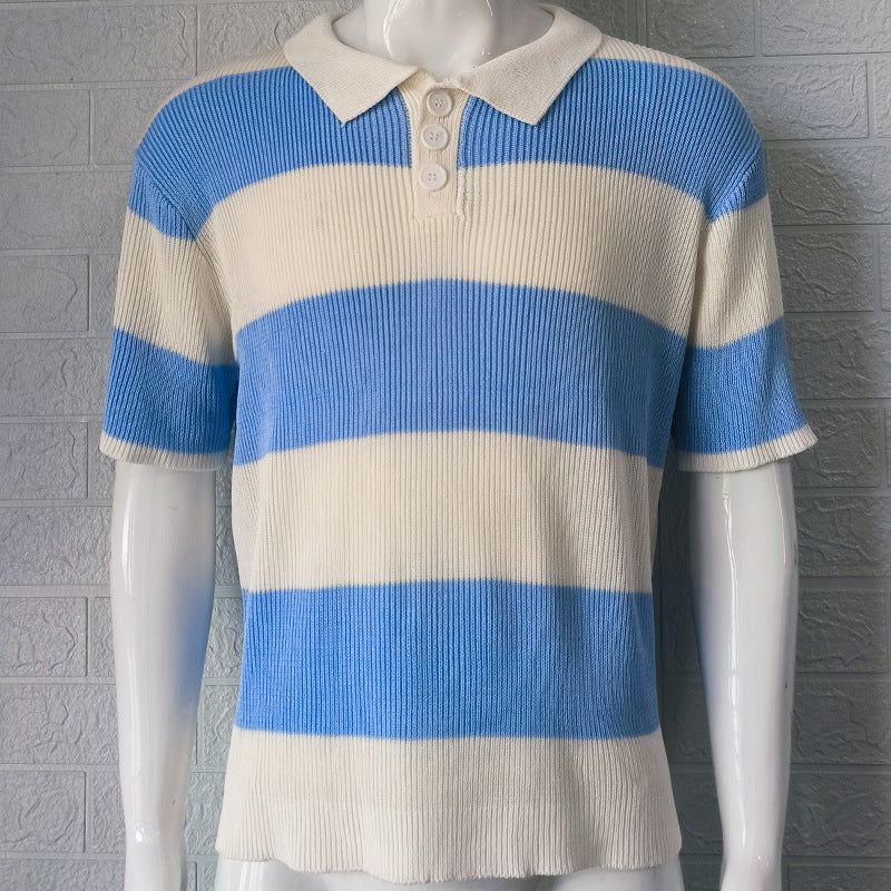 Vêtements homme mode été pull à revers manches courtes vêtements homme