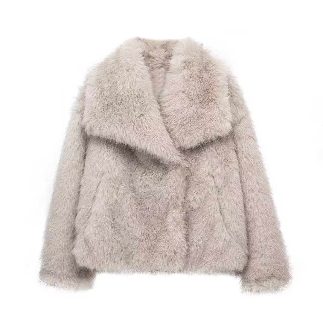 Manteau d'hiver en peluche mode chaud épais moelleux revers veste décontractée hauts à manches longues vêtements pour femmes