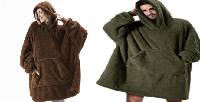Sweat à Capuche avec Grande Poche Pull Confortable Polaire Double Face Plus Épais Couverture Portable