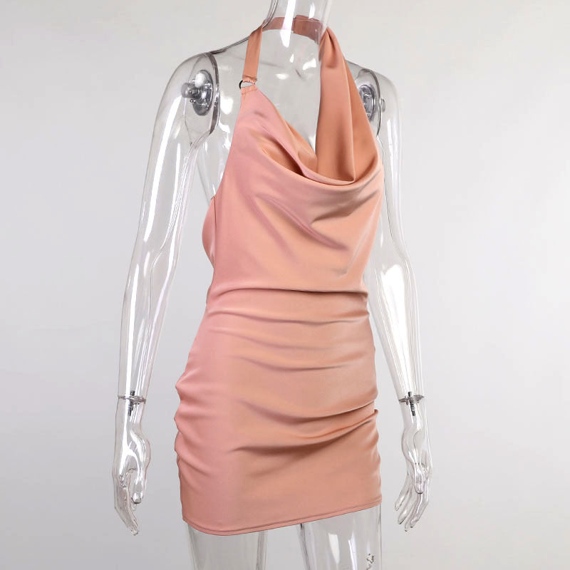 Robe de soirée en satin Col en V Dos nu Mini sans manches Robe de soirée d'été
