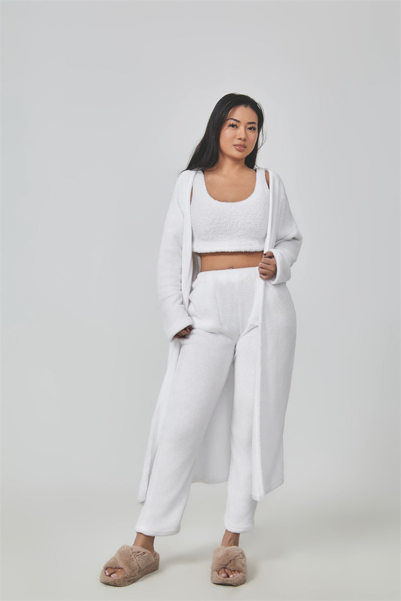 Ensemble de pyjama douillet, Ensemble de détente 3 pièces, Joli vêtement de détente, Ensembles de survêtement chauds, Ensemble assorti, Ensemble de détente, Ensembles de pantalons 3 pièces, Robe d'hiver femme