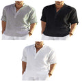 Chemise Décontractée Homme Coton Lin Couleur Unie Manches Longues Col Montant Ample